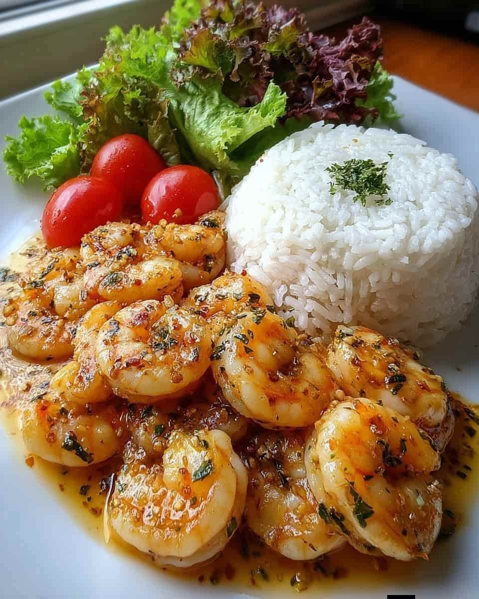 میگو سیر با برنج و سالاد